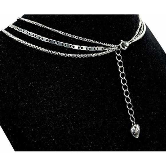 New Tocara 3-Strand Layered Necklace Silver S. Steel Clip Box Anchor Chain Cloe - Picture 12 of 12